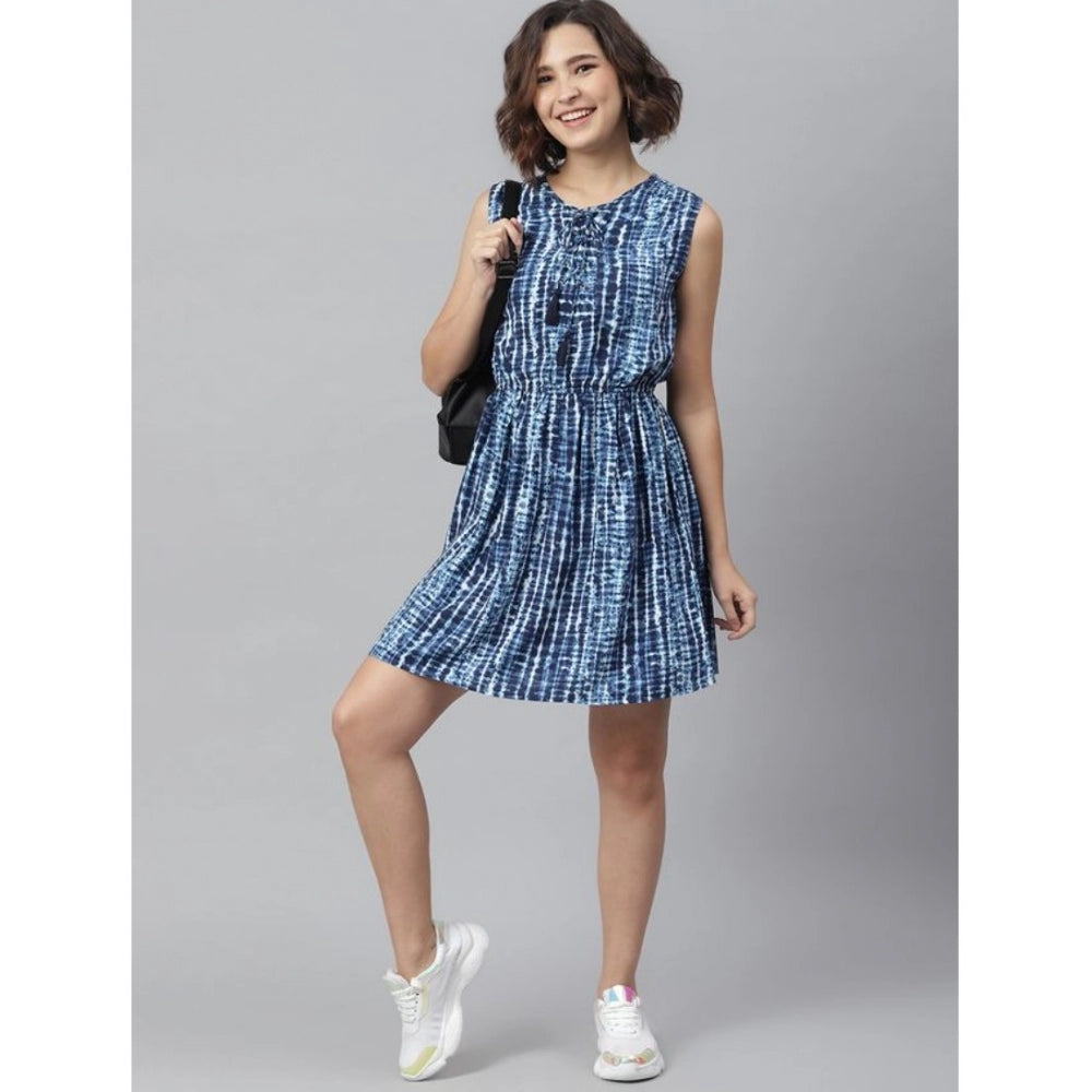 Vaystra Rayon Tie &amp; Dye Sleeveless Above Knee Dress – Blue