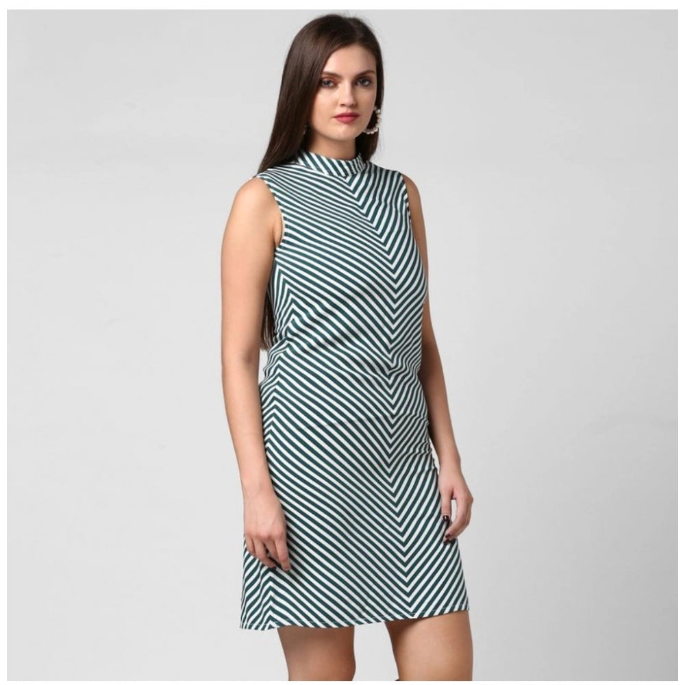 Vaystra Polyester Striped Sleeveless Above Knee Dress – Green