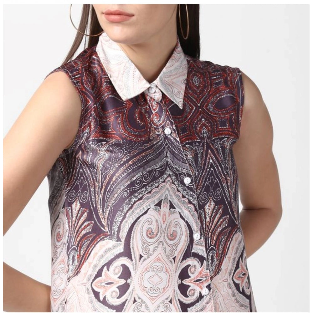 Vaystra Polyester Printed Sleeveless Above Knee Dress – Orange
