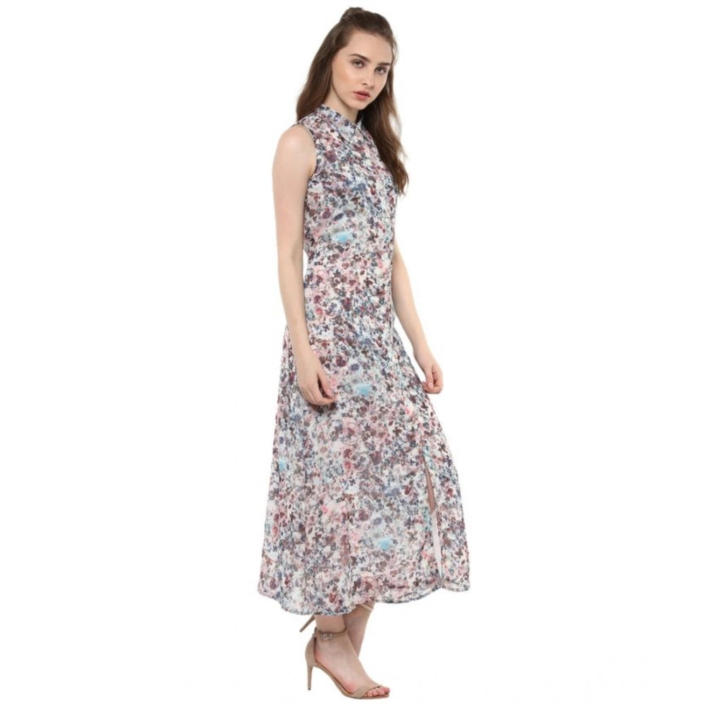 Vaystra Polyester Chiffon Printed Sleeveless Dress – Multicolor