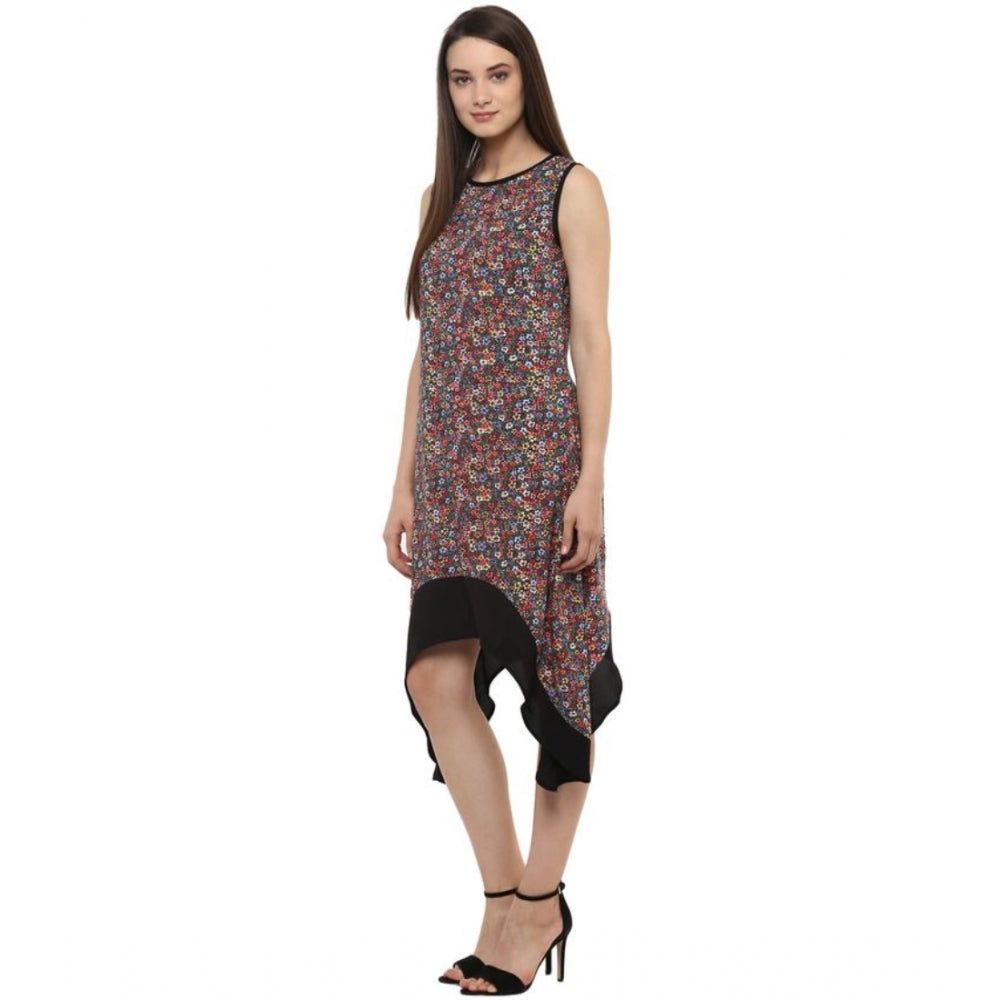 Vaystra Polyester Printed Sleeveless Knee-Length Dress – Multicolor