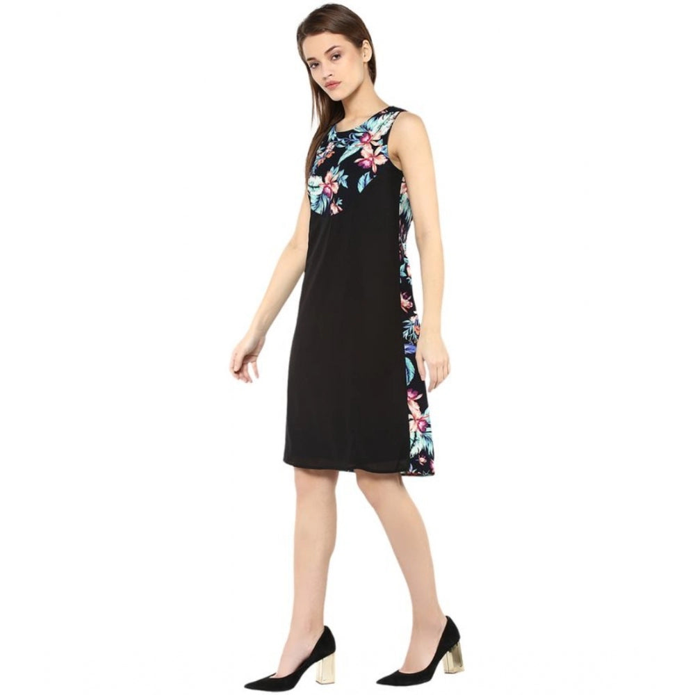 Vaystra Polyester Printed Sleeveless Above Knee Dress – Black & Multicolor