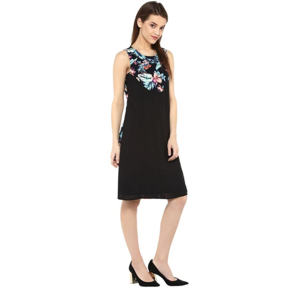 Vaystra Polyester Printed Sleeveless Above Knee Dress – Black & Multicolor