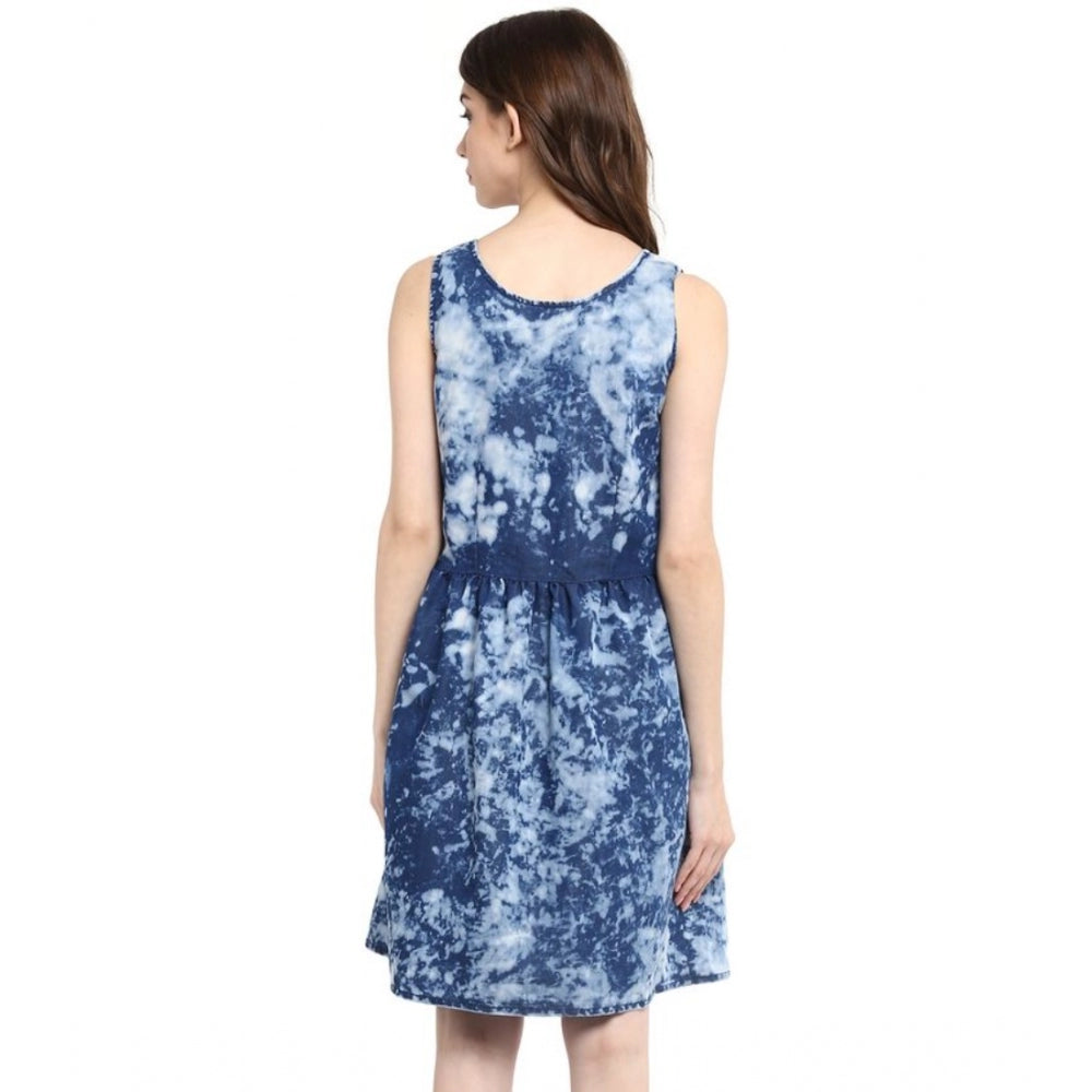Vaystra Denim Tie &amp; Dye Sleeveless Above Knee Dress – Blue