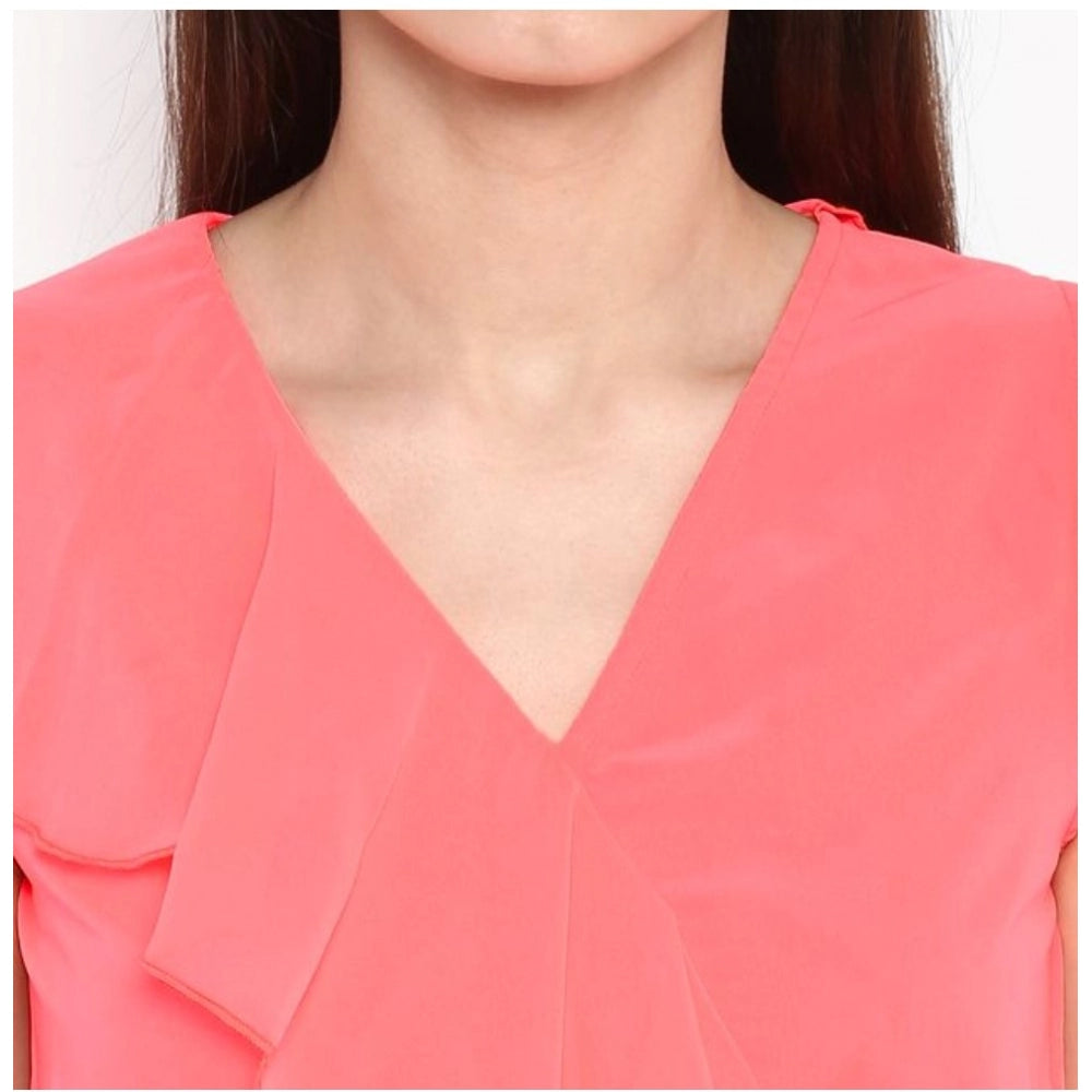 Vaystra Polyester Ruffled Cap Sleeve Below Knee Dress – Coral Pink