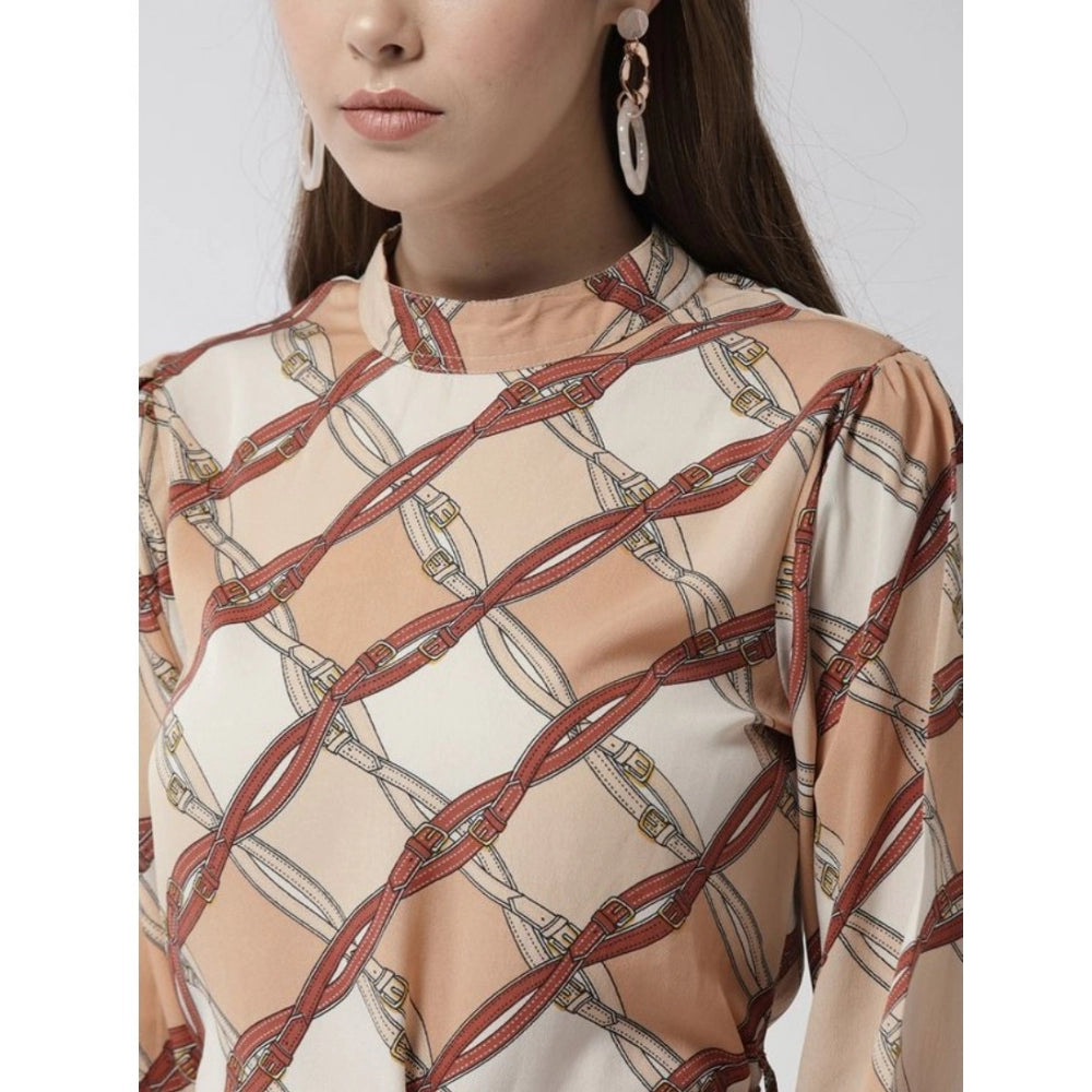 Vaystra Polyester Checkered Long Sleeves Above Knee Dress – Off White & Brown