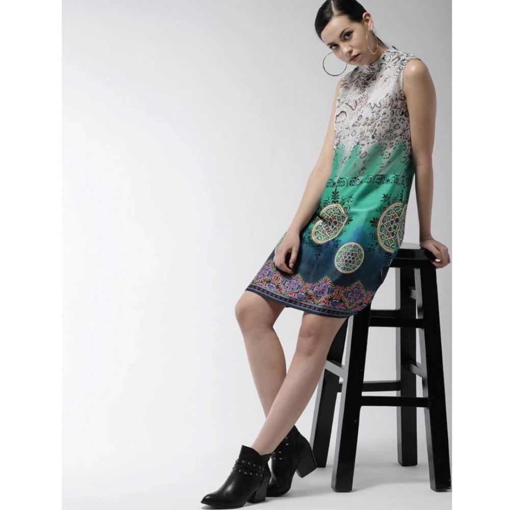 Vaystra Polyester Printed Sleeveless Above Knee Dress – Multicolor