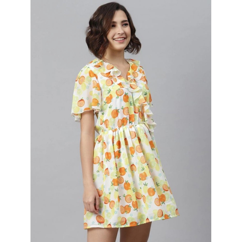 Vaystra Polyester Printed Flutter Above Knee Dress – Yellow & Orange