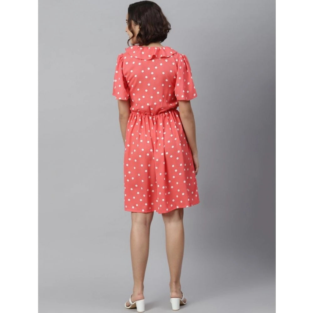 Vaystra Polyester Polka Flutter Above Knee Dress – Coral