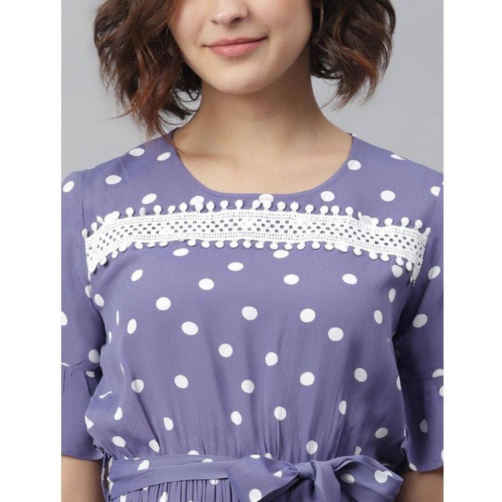 Vaystra Polyester Polka Bell Sleeve Above Knee Dress – Lavender