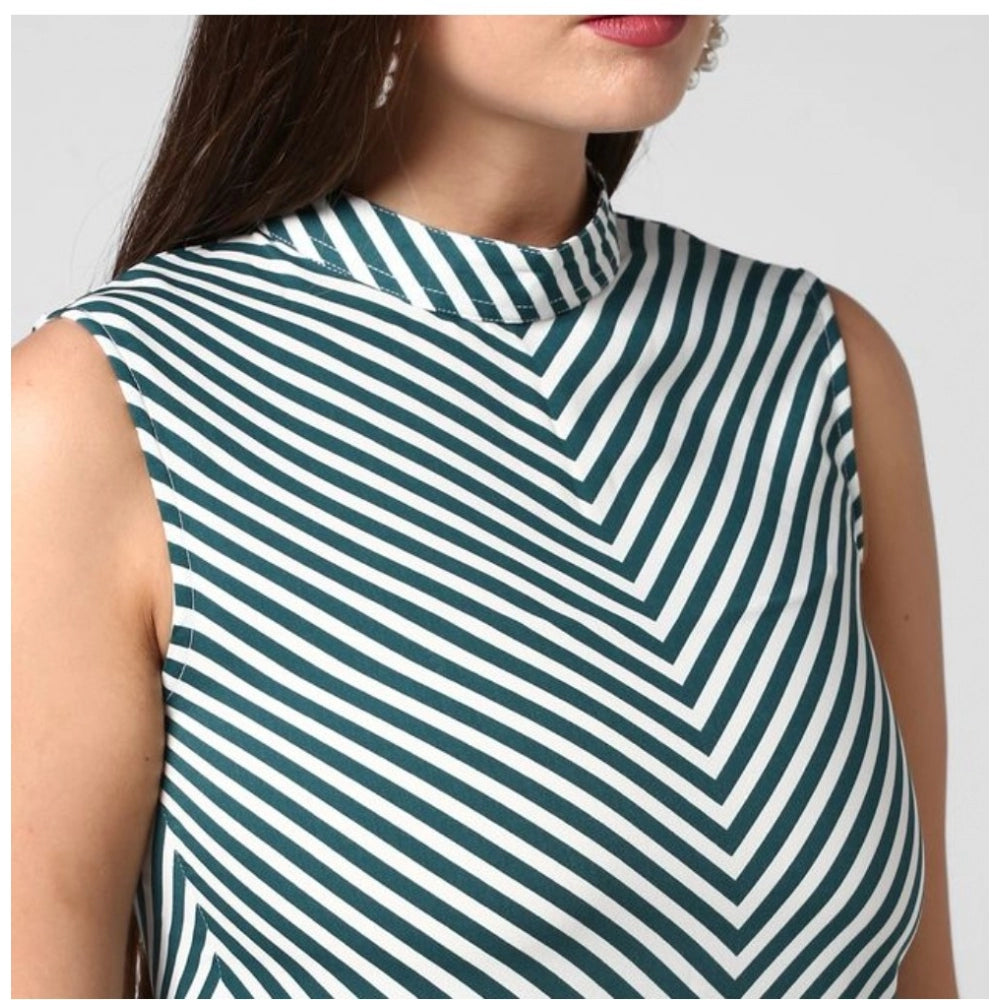 Vaystra Polyester Striped Sleeveless Above Knee Dress – Green