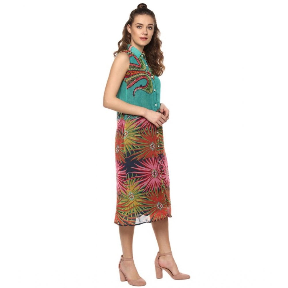 Vaystra Polyester Floral Sleeveless Below Knee Dress – Multicolor