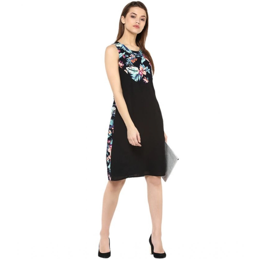 Vaystra Polyester Printed Sleeveless Above Knee Dress – Black & Multicolor