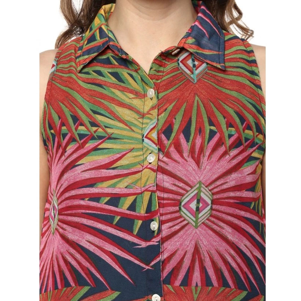 Vaystra Polyester Floral Sleeveless Below Knee Dress – Multicolor