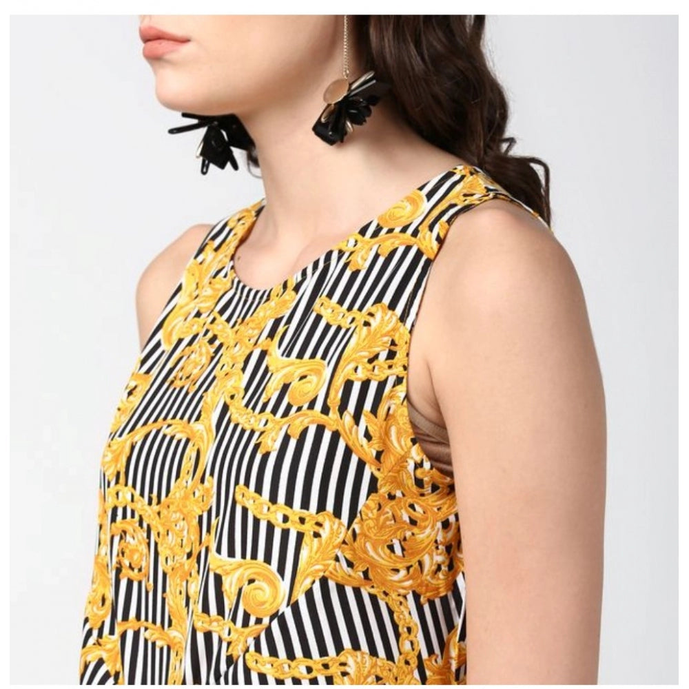 Vaystra Polyester Chain Print Sleeveless Below Knee Dress – Yellow & Black