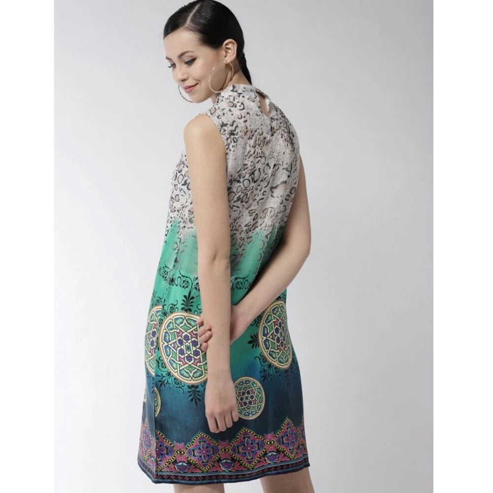 Vaystra Polyester Printed Sleeveless Above Knee Dress – Multicolor