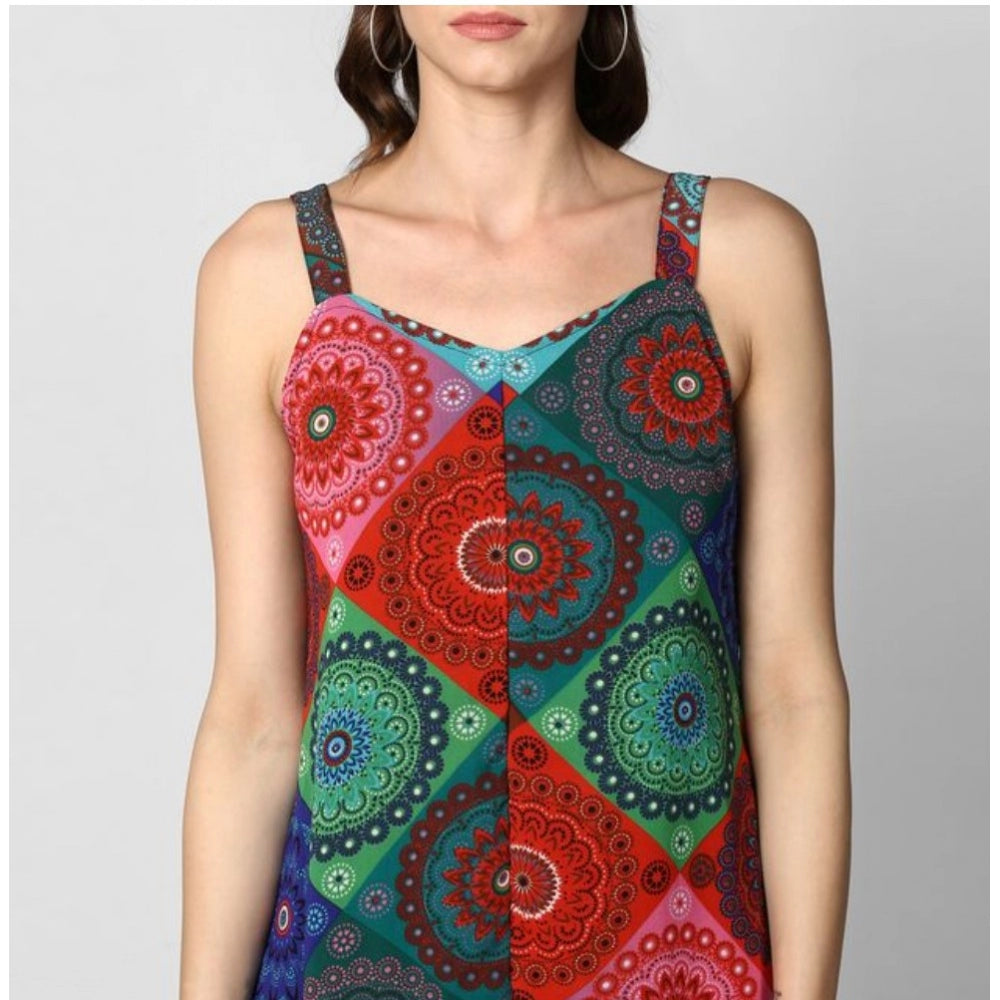 Vaystra Polyester Asymmetrical Shoulder Straps Knee-Length Dress – Multicolor