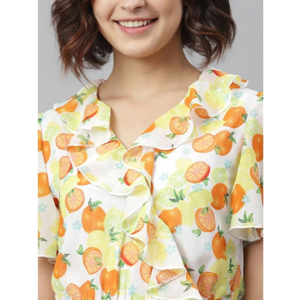 Vaystra Polyester Printed Flutter Above Knee Dress – Yellow & Orange