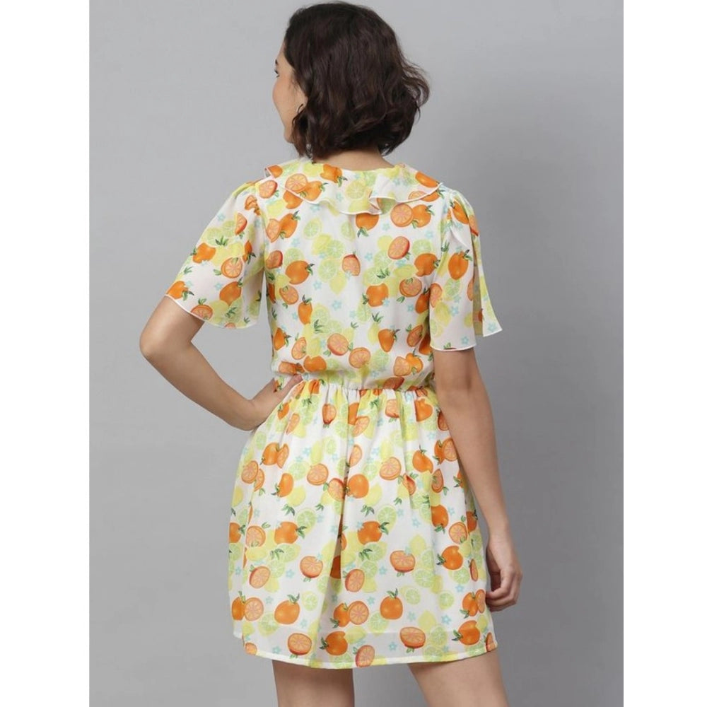 Vaystra Polyester Printed Flutter Above Knee Dress – Yellow & Orange