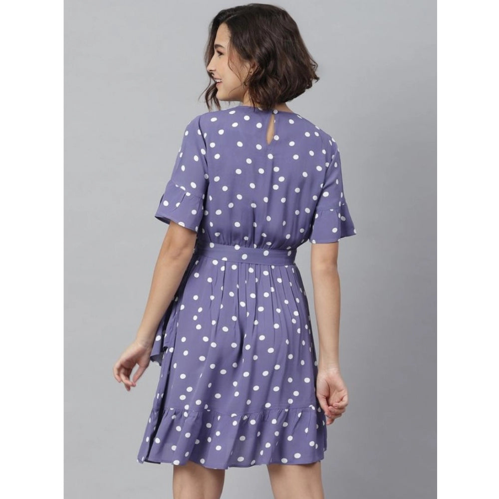 Vaystra Polyester Polka Bell Sleeve Above Knee Dress – Lavender