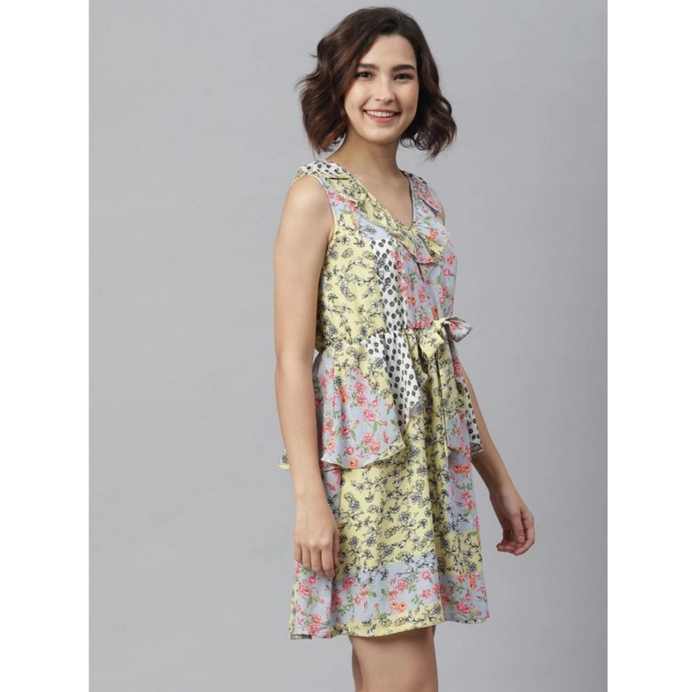 Vaystra Polyester Peplum Sleeveless Above Knee Dress – Multicolor