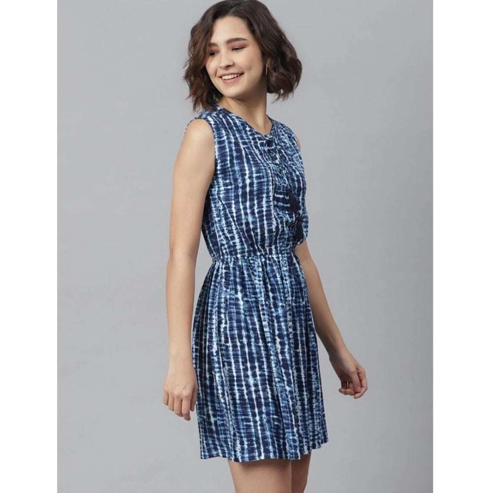 Vaystra Rayon Tie &amp; Dye Sleeveless Above Knee Dress – Blue