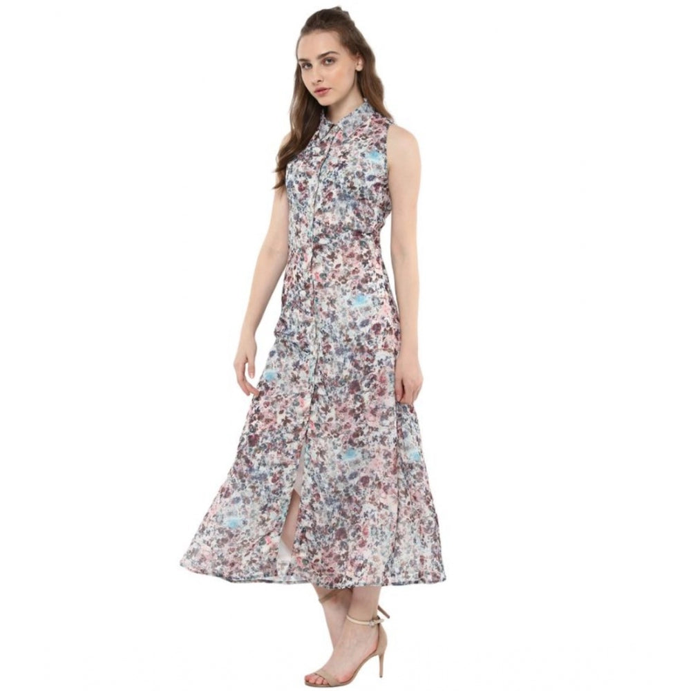 Vaystra Polyester Chiffon Printed Sleeveless Dress – Multicolor