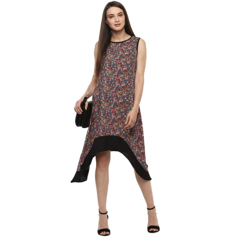 Vaystra Polyester Printed Sleeveless Knee-Length Dress – Multicolor