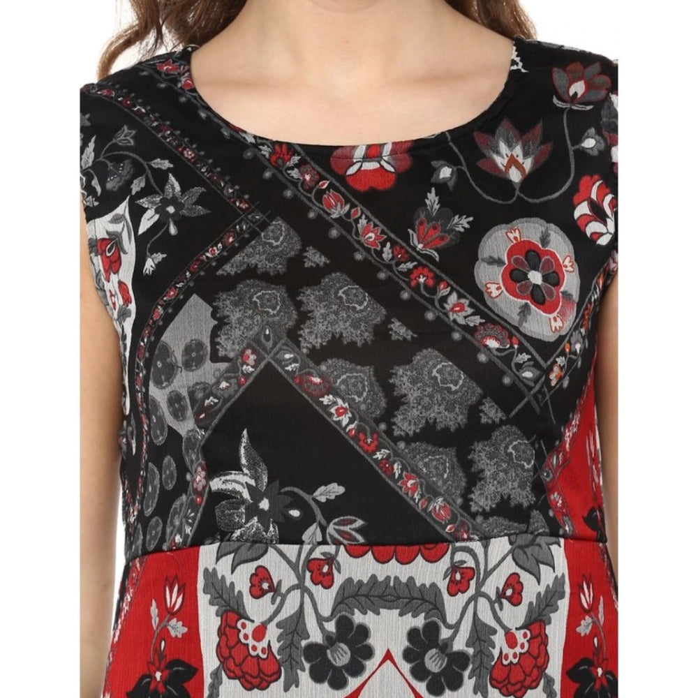 Vaystra Polyester Printed Sleeveless Dress – Red & Black