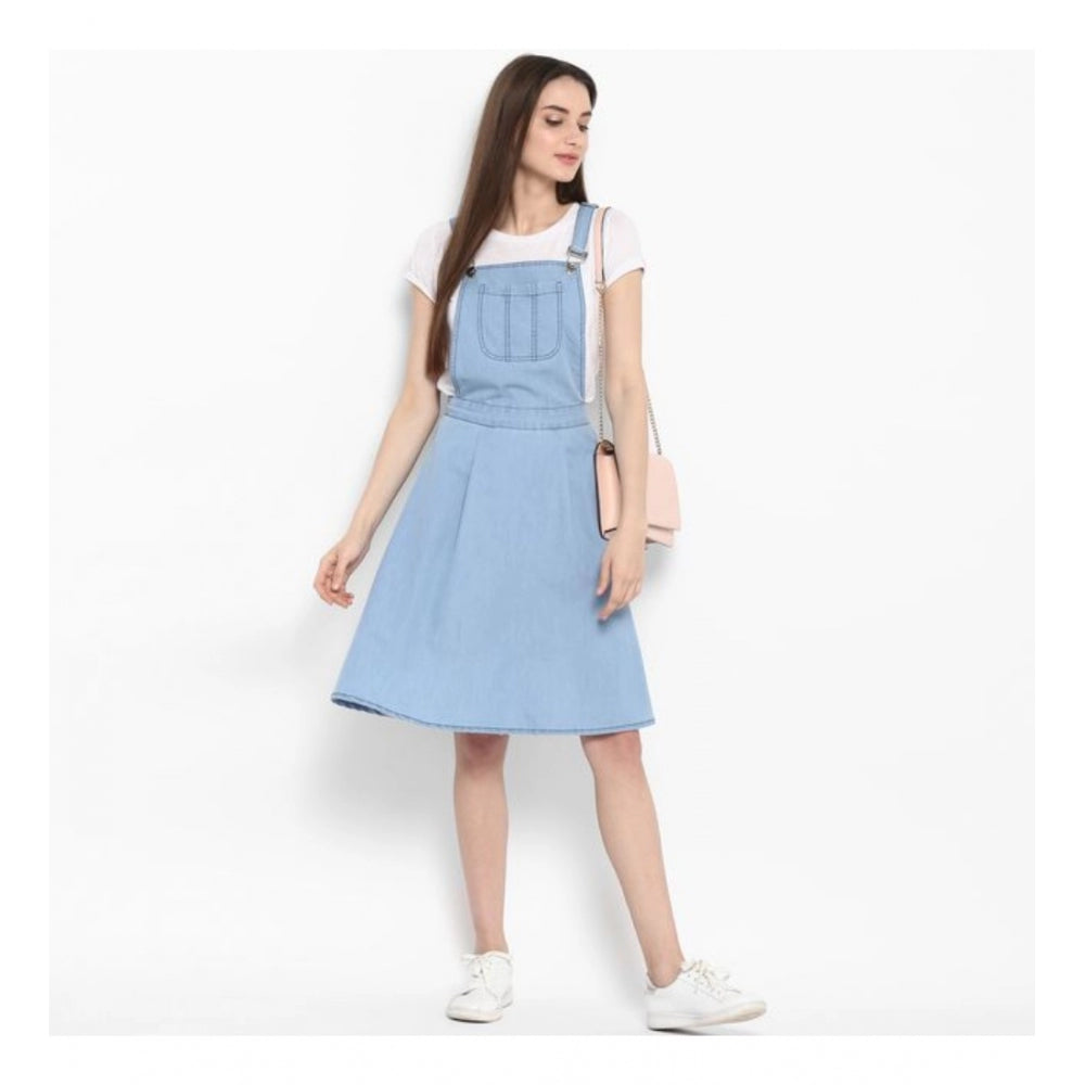 Vaystra Denim Solid Sleeveless Above Knee Dress – Blue