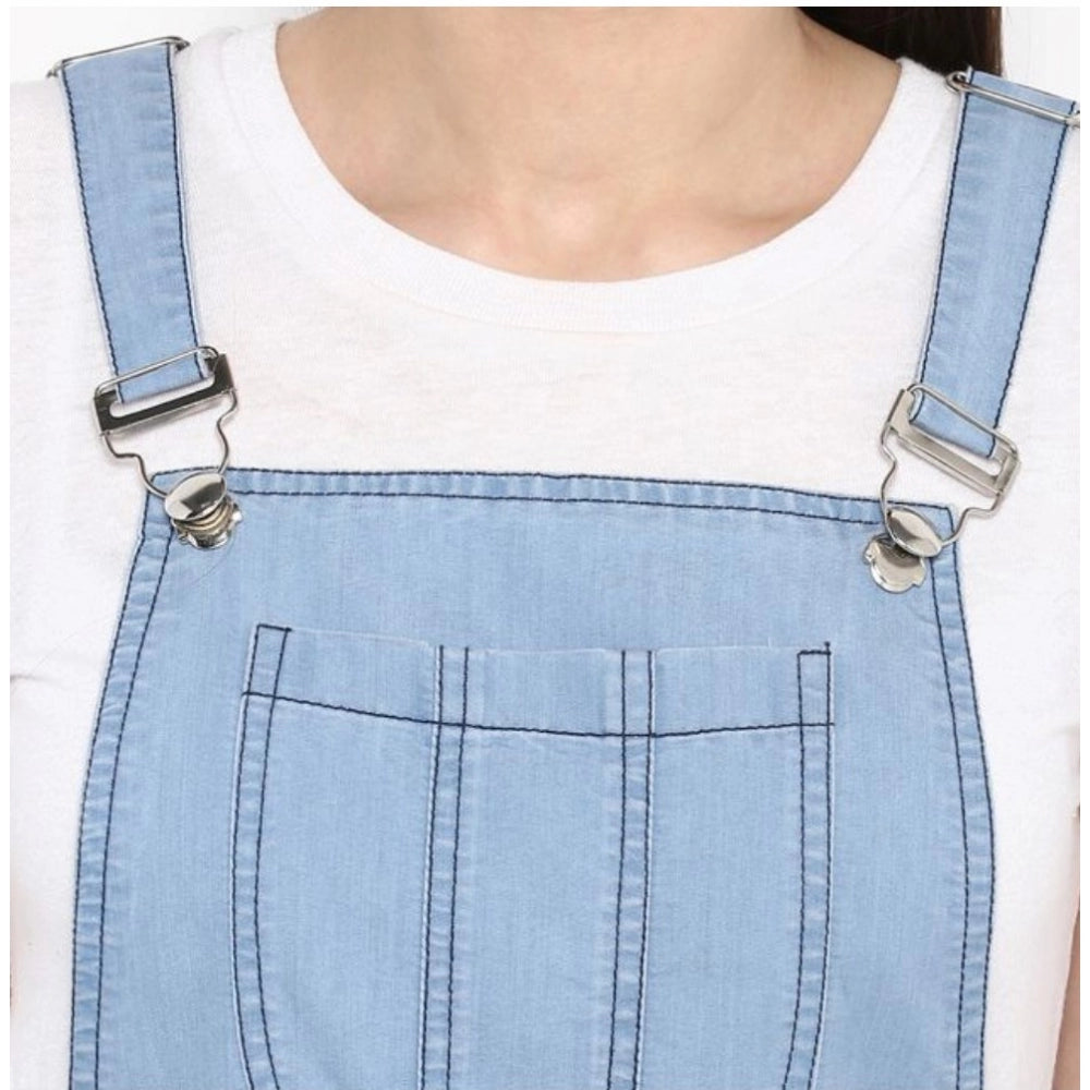 Vaystra Denim Solid Sleeveless Above Knee Dress – Blue