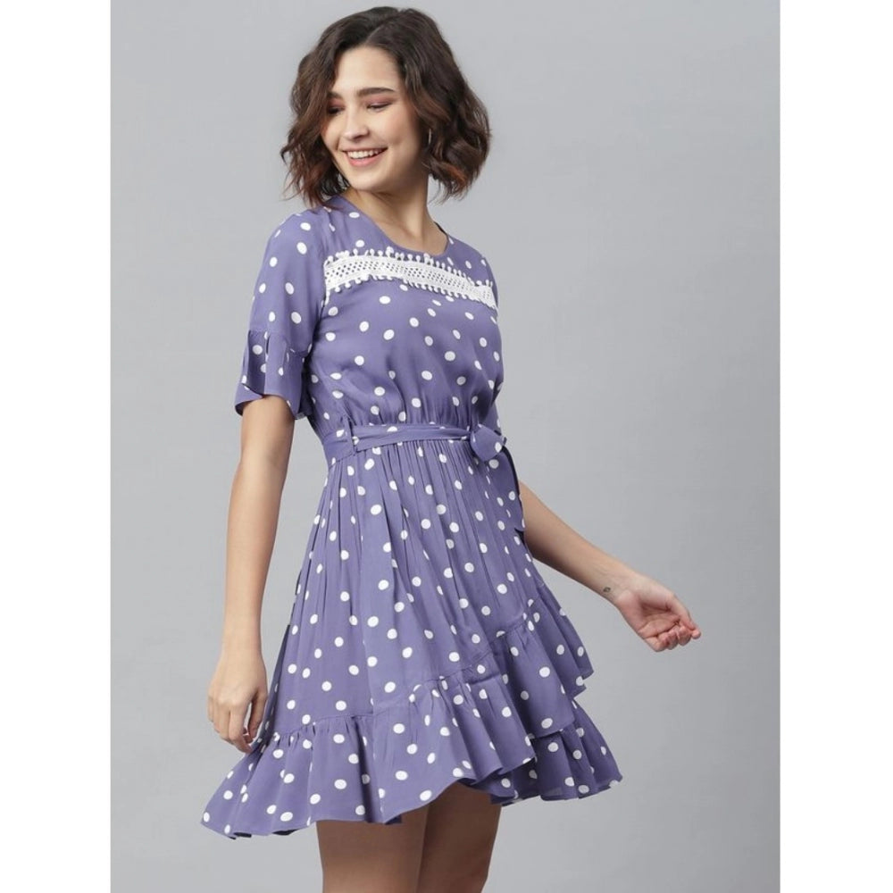 Vaystra Polyester Polka Bell Sleeve Above Knee Dress – Lavender