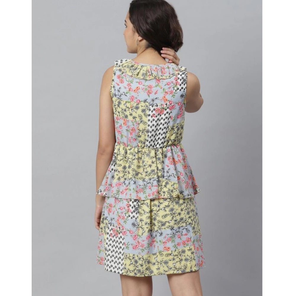 Vaystra Polyester Peplum Sleeveless Above Knee Dress – Multicolor