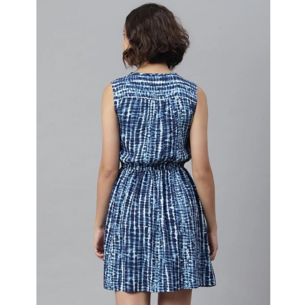 Vaystra Rayon Tie &amp; Dye Sleeveless Above Knee Dress – Blue