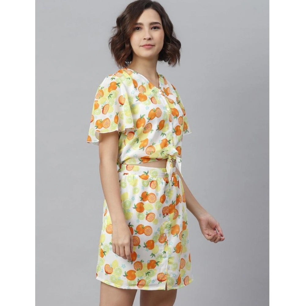 Vaystra Polyester Printed Flutter Above Knee Dress – Orange & Yellow