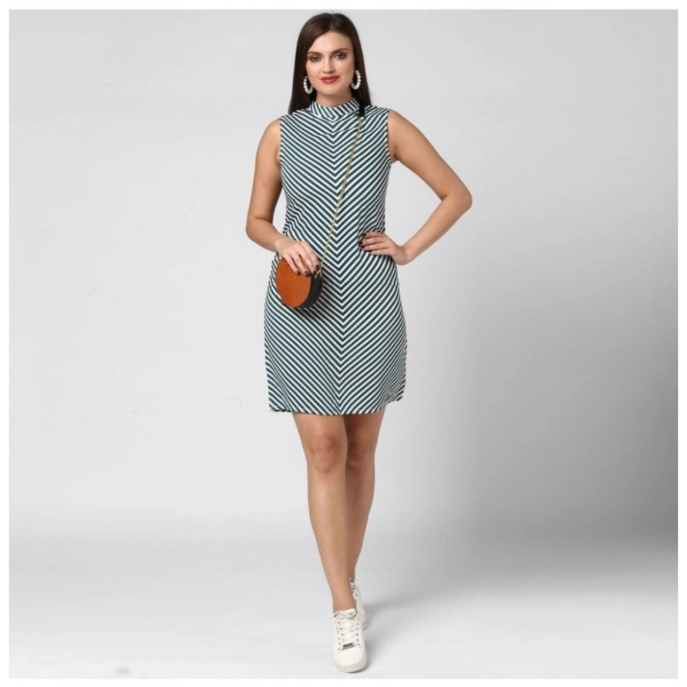 Vaystra Polyester Striped Sleeveless Above Knee Dress – Green