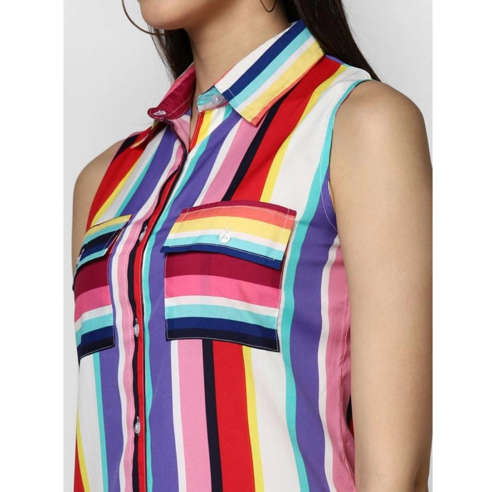 Vaystra Polyester Striped Sleeveless Calf-length Dress – Multicolor