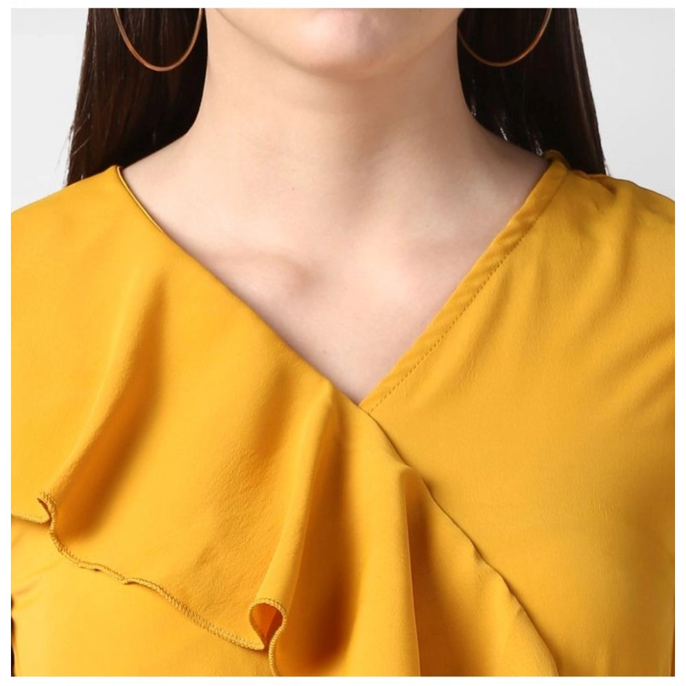 Vaystra Polyester Ruffled Cap Sleeve Knee-Length Dress – Yellow