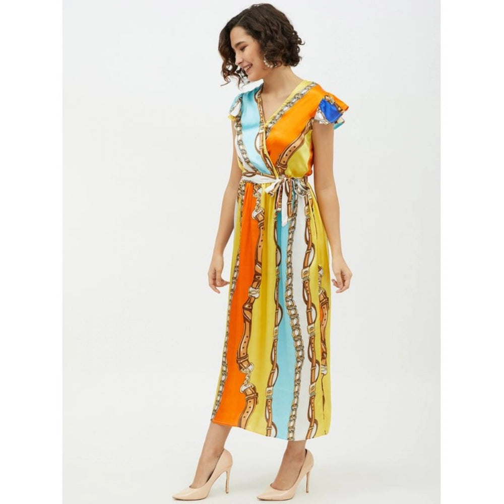 Vaystra Satin Chain Print Cap Sleeve Calf-length Dress – Multicolor