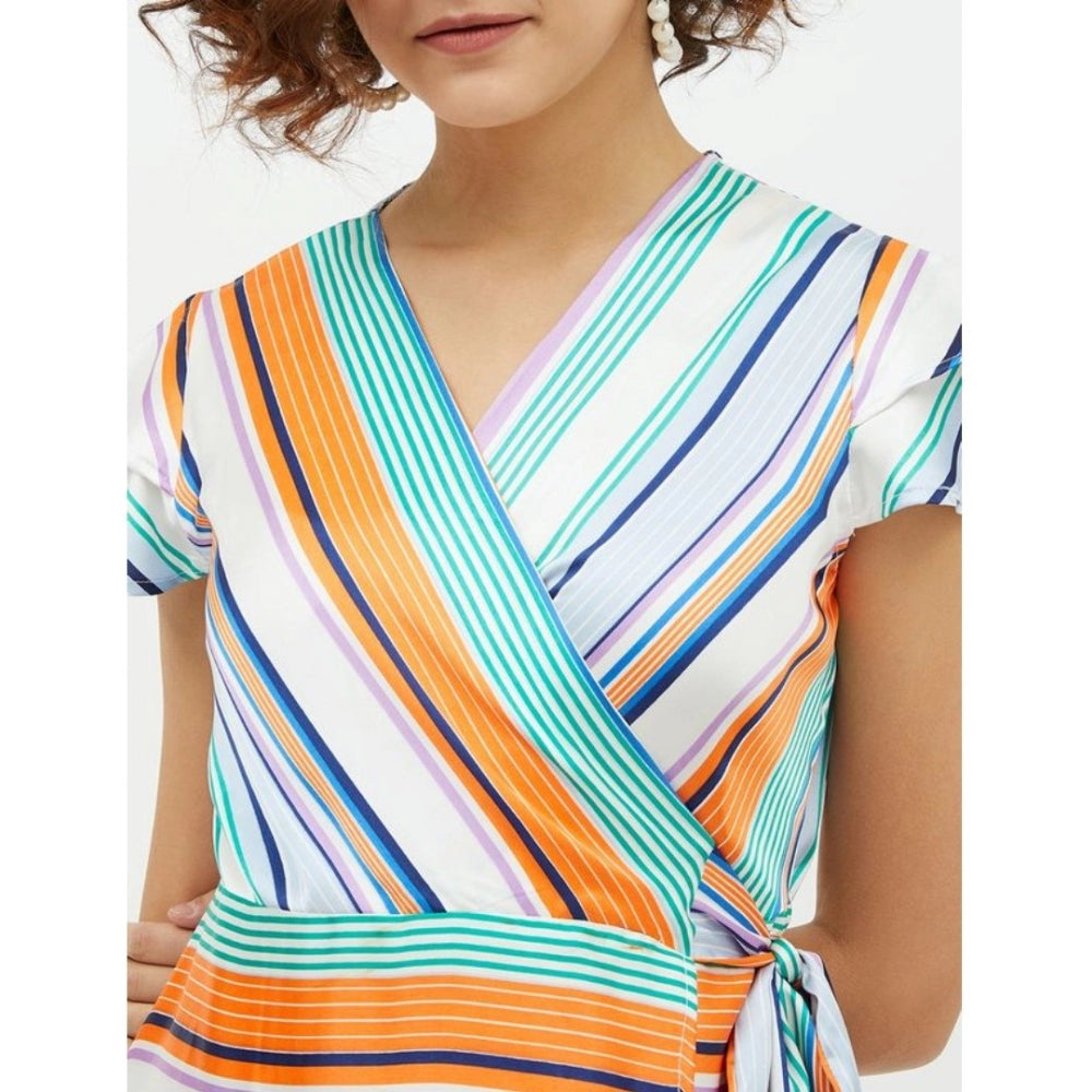 Vaystra Satin Striped Short Sleeve Knee-Length Dress – Multicolor