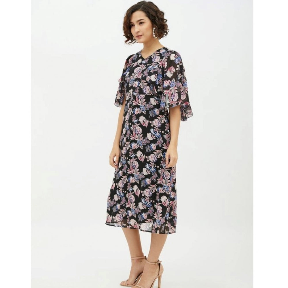 Vaystra Polyester Chain Print Cap Sleeve Calf-length Dress – Multicolor
