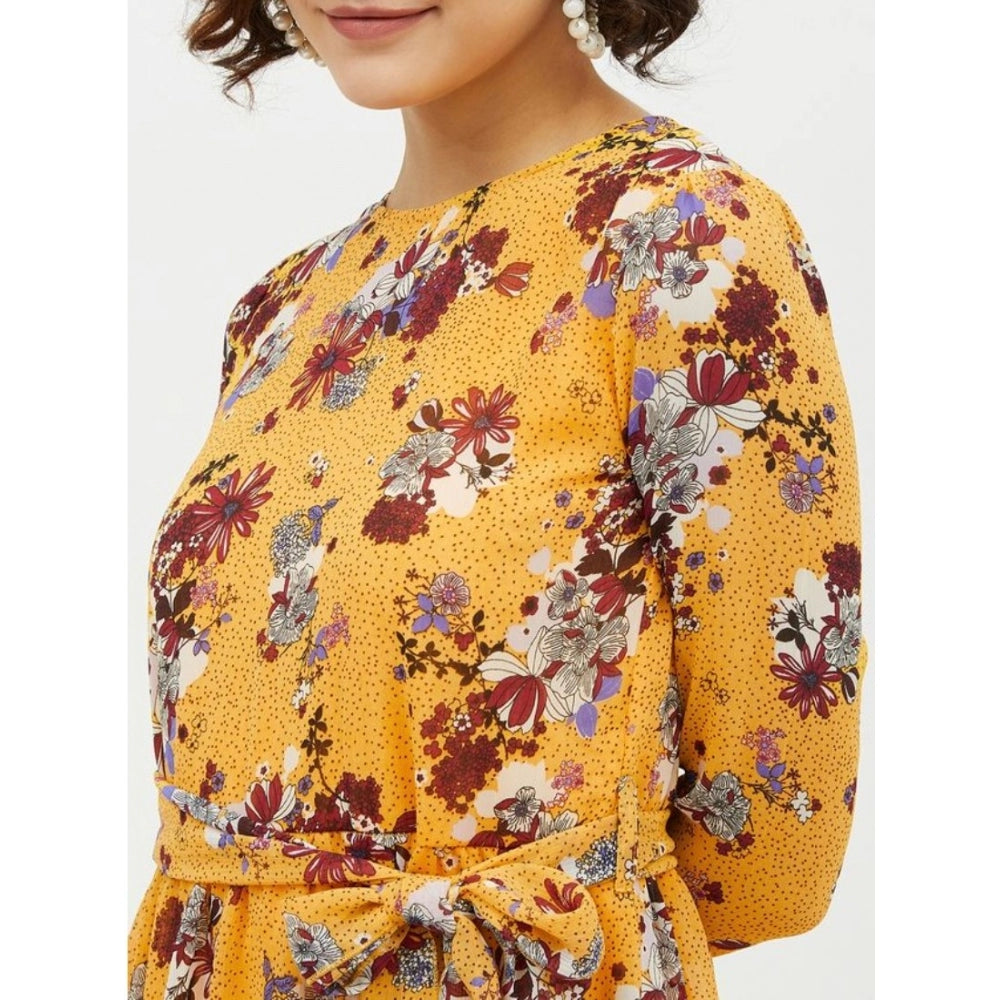 Vaystra Polyester Floral Long Sleeves Calf-length Dress – Multicolor