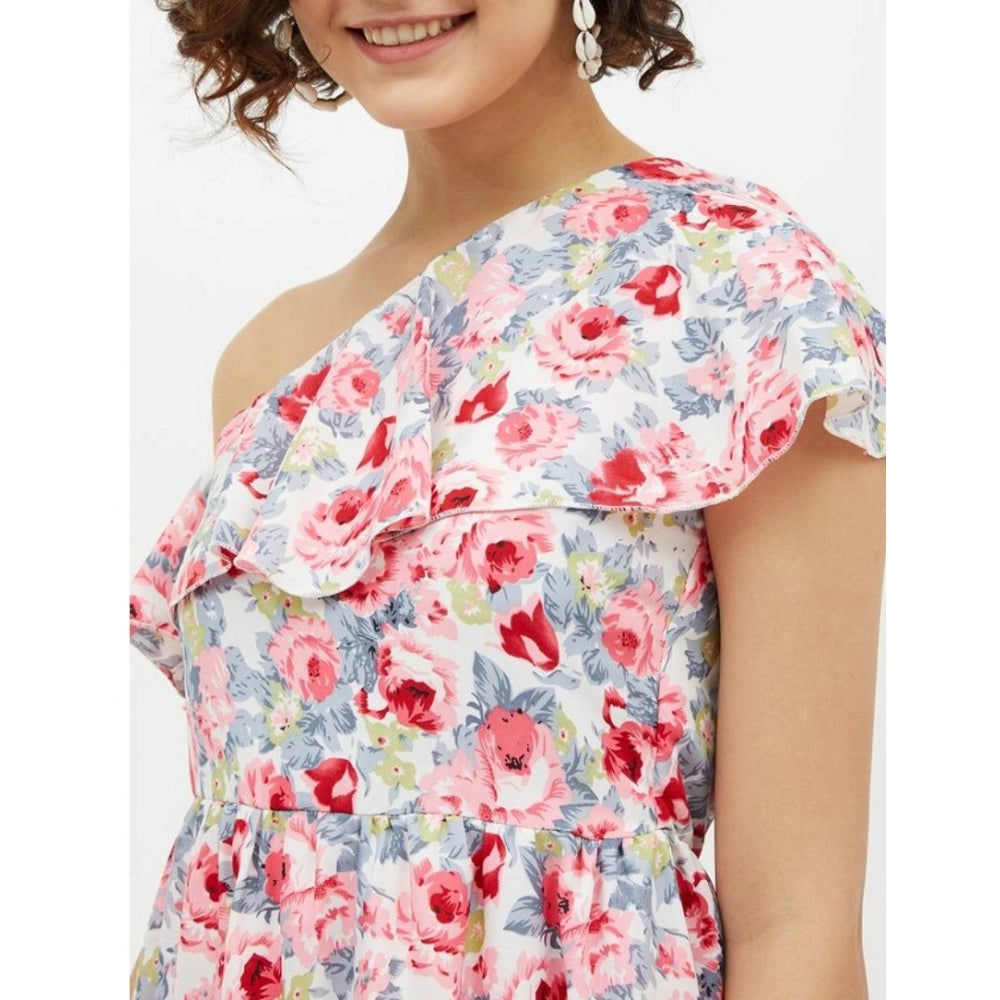 Vaystra Polyester Floral One Shoulder Calf-length Dress – Multicolor