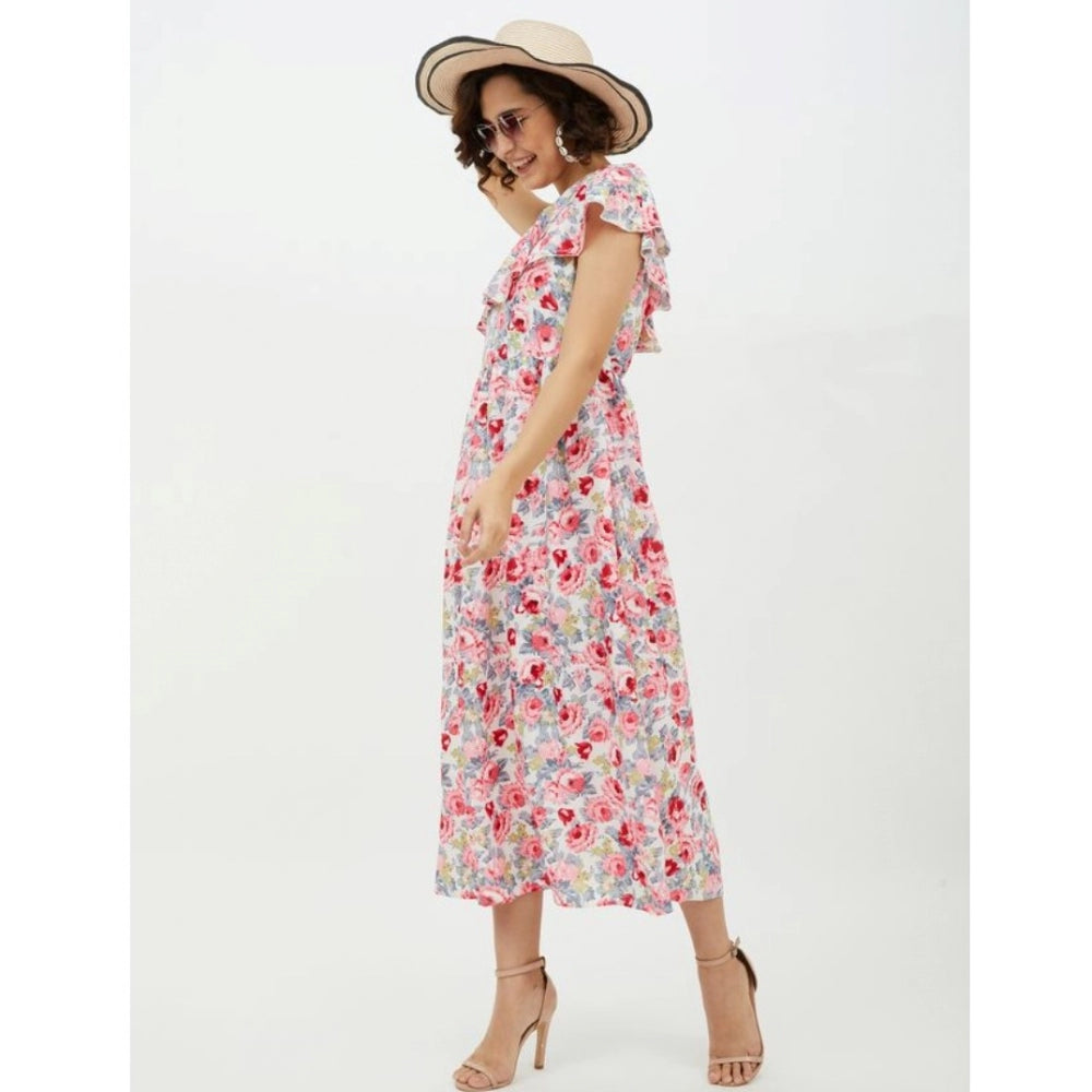 Vaystra Polyester Floral One Shoulder Calf-length Dress – Multicolor