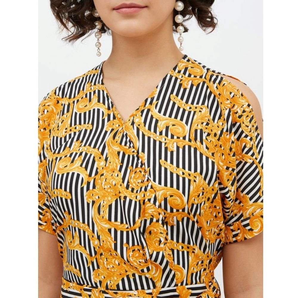 Vaystra Polyester Printed Half Sleeve Long Jumpsuit – Yellow
