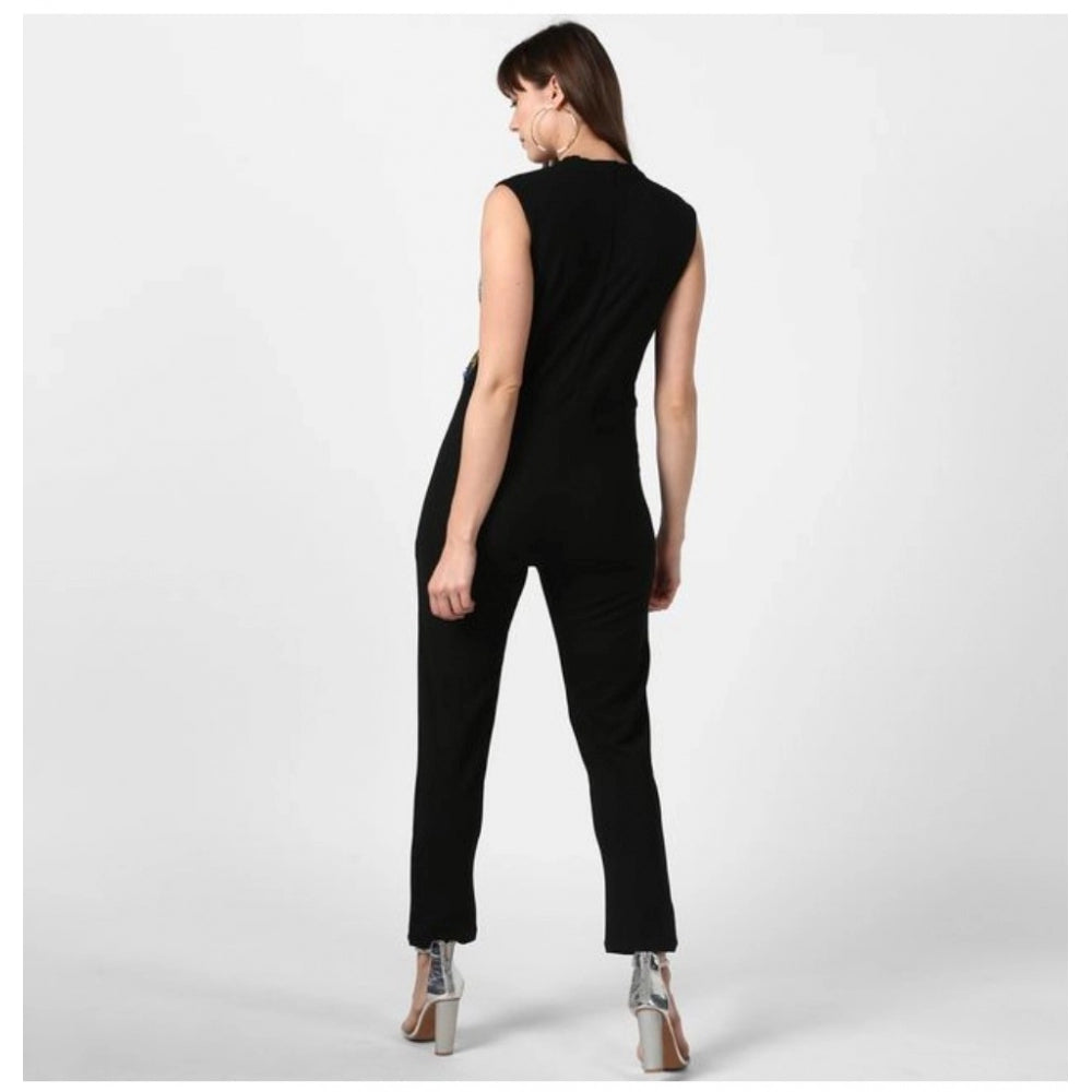 Vaystra Polyester Embellished Sleeveless Jumpsuit – Black