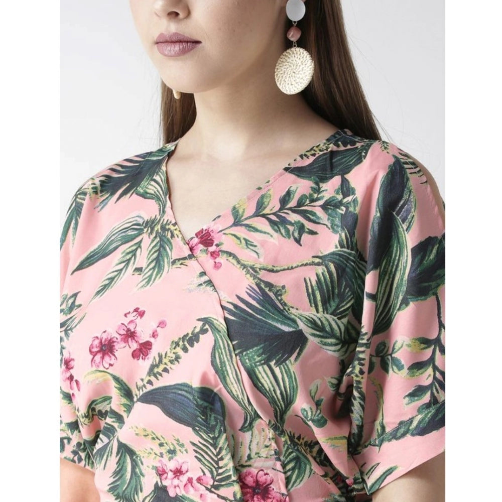 Vaystra Polyester Floral Half Sleeve Jumpsuit – Pink