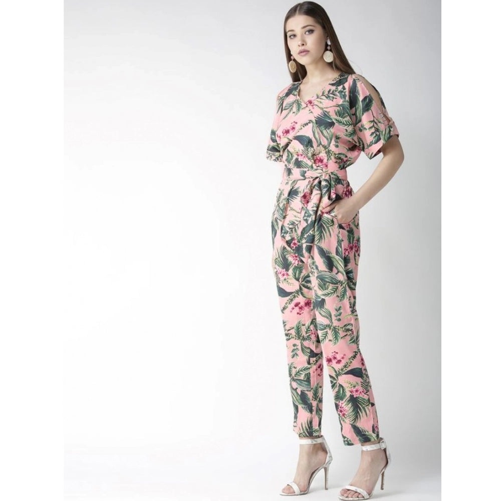 Vaystra Polyester Floral Half Sleeve Jumpsuit – Pink