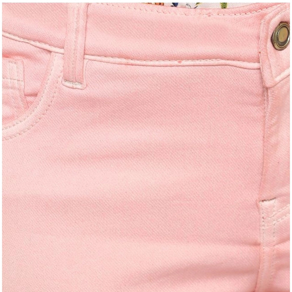 Vaystra Denim Solid Buttoned Jeans – Pink