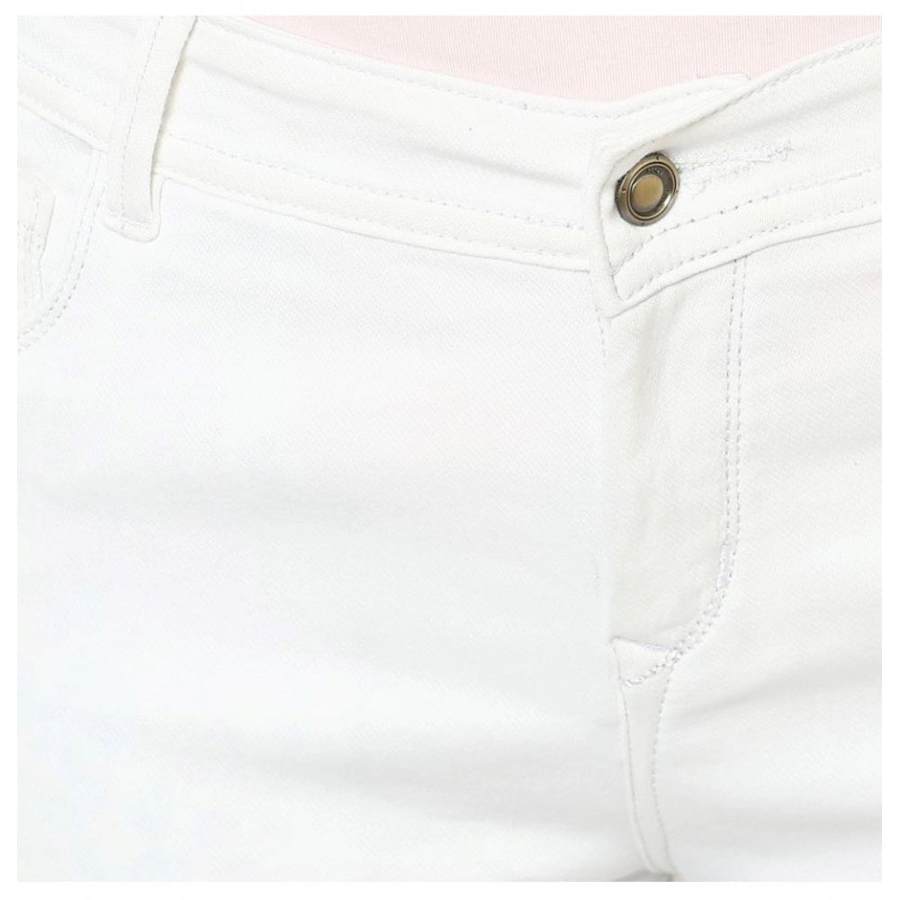 Vaystra Denim Solid Buttoned Jeans – White